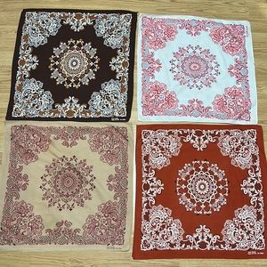 Vintage 1960s Paisley Set of 4 Bandannas Handkerchiefs Rare!! White Brown Orange